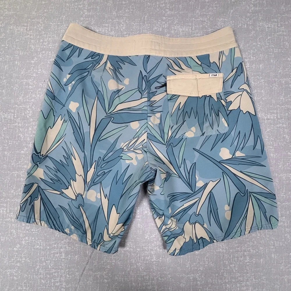 Lot of 2 O'Neill Mens Board Shorts Size 30 Blue Floral & Red Striped Swim Trunks